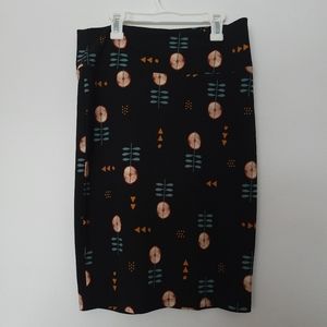 LuLaRoe Cassie Style Bodycon Skirt Black with Geometric Floral Pattern
